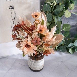 CF01357 Arreglo de flores artificiales de imitación de seda Crisantemos Gerbera Sage Astilbe Ramo para decoración de comedor de oficina en casa