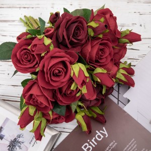 MW03334 Dekorasi pernikahan yang indah Bunga buatan Mawar Alami Semprotan Beludru Batang Panjang untuk dijual