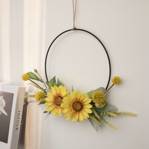 CF01124 dirbtinis saulėgrąžų spygliuočių vainikas, pakabinamas ant sienos naujo dizaino dekoratyvinės gėlės ir augalai