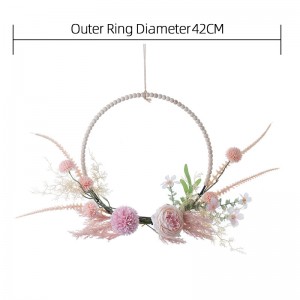 CF01308 New Design Artificial Silk Ball Chrysanthemum Fabric Peony Half Wreath With Other Wild Flowers And Bead For Door Deco