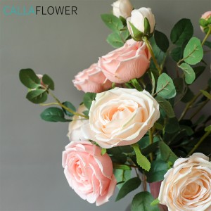 YC1046 Handmeade Wholesale design Rose with one branch and two heads artificial flower decoration