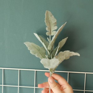 DY1-3646 mākslīgās flokēšanas reālistisks zaļo lapu augs Salvia/Senecio Cineraia/putekļainās dzirnaviņas lapas dekorēšanai 1 pircējs