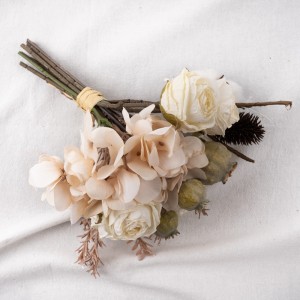 CF01004 Ramo de flores artificiales Rose Hydrangea Poppy Centros de mesa baratos para bodas