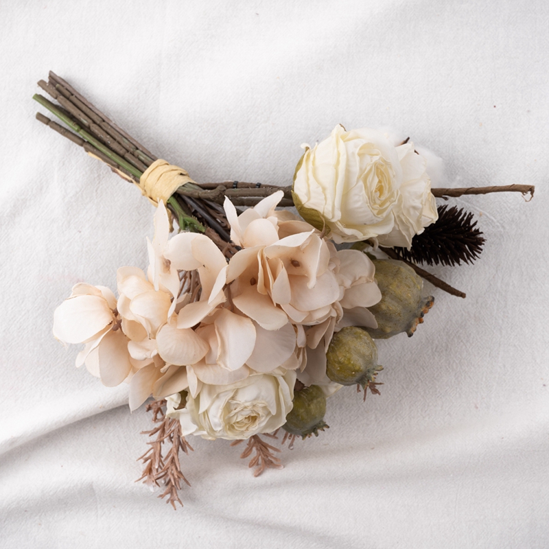 CF01004 Букет от изкуствени цветя Роза Хортензия Мак Евтини сватбени централни елементи
