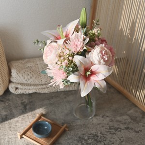 CF01088 Bouquet di giglio artificiale, loto, ortensia e crisantemo Bouquet da sposa di nuovo design