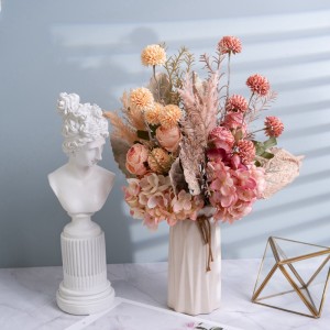 CF01204 Jauna dizaina mākslīgās rozes pieneņu hortenzijas pušķis dārza kāzu dekorēšanai