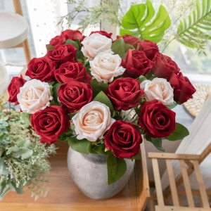 MW03339 ह्यान्डमेड कृत्रिम रेशम गुलाब स्प्रे फूल भित्ता घर सजावटको लागि