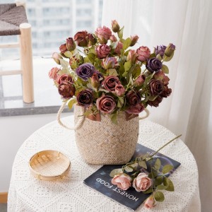 MW66008 Umetna svilena roža, jesen, 2 glavi, 1 popek, veja vrtnice za DIY poročni šopek, osrednji del mize, domači dekor
