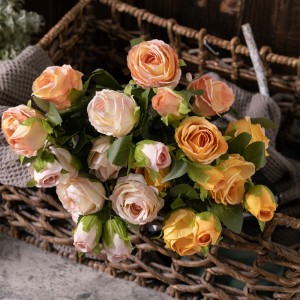 MW66009 Вештачко свилено цвеќе пролет 2 глави 1 пупка роза гранка за свадбена забава Канцеларија декорација на домот