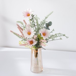 CF01227 Venta caliente de tela Artificial flor blanco rosa girasol ramo longitud total 38 cm para la decoración del hogar