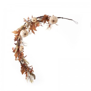 CL54502B Serie da appendere Bacche di zucca foglie d'acero Decorazione realistica per feste su sfondo da parete con fiori