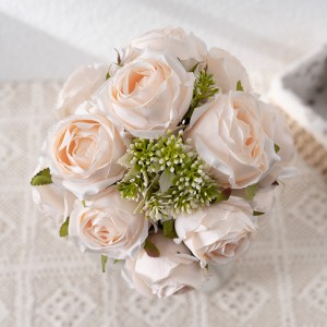 CL04001 Paquet de roses verdes de plàstic de seda artificial de venda directa d'alta qualitat amb 12 per a la decoració del casament del jardí de casa