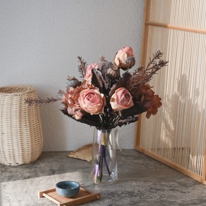 CF01021 Τεχνητό λουλούδι Μπουκέτο Τριαντάφυλλο Ορτανσία Παπαρούνα Factory Άμεση πώληση Flower Wall Backdrop