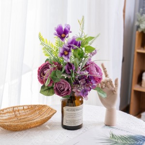 CF01328B Hydrangea Forsythia Ranunculus Bouquet Vintage Artificial Peony ດອກໄມ້ຜ້າໄຫມສໍາລັບການຕົກແຕ່ງຫ້ອງການເຮືອນ