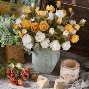 MW66008 Artificial Silk Flower Fall 2 Heads 1 Bud Rose Branch foar DIY Wedding Bouquet Table Centerpiece Home Decor