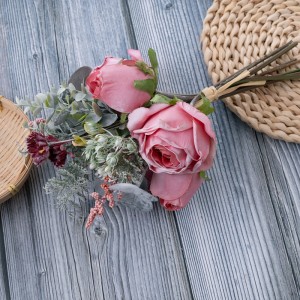 DY1-6405 Bouquet flè atifisyèl Rose meyè kalite flè décoratifs