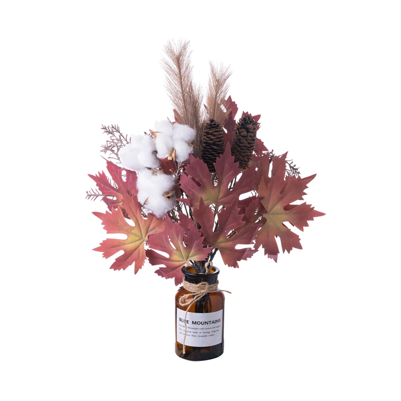 CF01199 دسته گل پنبه ای پامپاس با برگ افرا مصنوعی فروش داغ گل و گیاه تزئینی