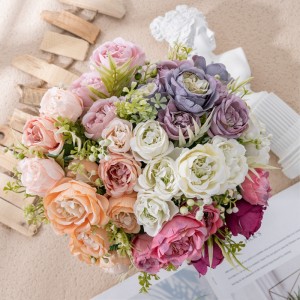 MW55506 Artipisyal na Rosas 7 ulo ng Bulaklak Palumpon ng Silk Flower para sa Araw ng mga Ina Home Decor Bridal Wedding Party Festival Decor