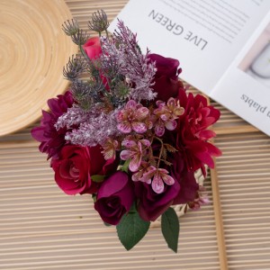 DY1-4552 Bouquet flè atifisyèl Rose reyalis dekoratif flè ak plant yo