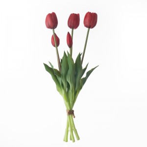 MW18507 Bouquet de tulipes de cinc caps de tacte artificial de 40 cm de longitud de nou disseny de decoració de festes