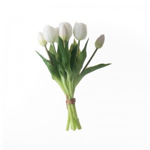 MW18509 Kunstig syvhodet tulipanbukett med ekte berøring Kort stilk Lengde 30 cm Varmselgende dekorativ blomst