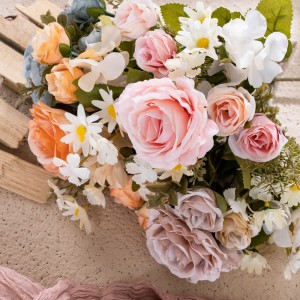 دسته گل رز پاییزی MW55507 گل رز ابریشم مصنوعی برای جشن عروسی تزئینات قفسه گل سربی محور جاده