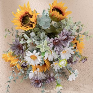 CF01266 Արհեստական ​​ծաղկեփունջ Sunflower Daisy Bunch Նվերների փունջ սեղանների համար Ծաղկամաններ Հարսանյաց զարդեր Ծաղկային կոմպոզիցիաներ