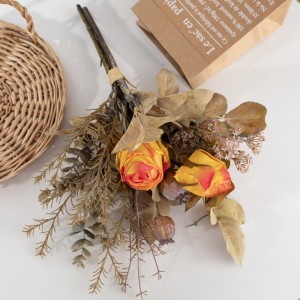 CF01278 Nov dizajn, grozd osušenih ruža od umjetne tkanine s pjenastim plodovima maka, svilenim lišćem za kućnu dekoraciju zabave za plijevljenje