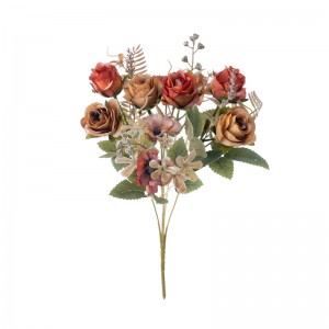 MW55748 कृत्रिम फुलांचा पुष्पगुच्छ गुलाब उच्च दर्जाची रेशीम फुले