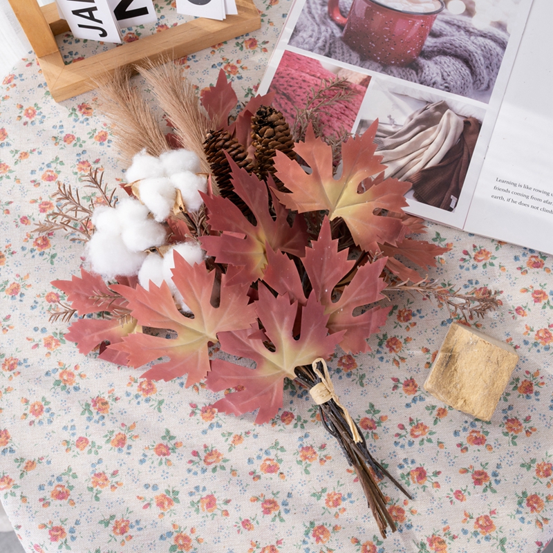 CF01199 人工メープル リーフ ススキ コットン ブーケ ホット販売装飾花と植物