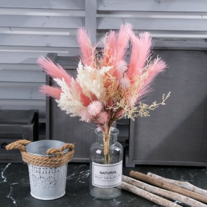 CF01326 Gran oferta, hierba de Pampas de seda Artificial, bola de plástico, crisantemo Astilbe con paquete flocado para decoración de ramo de novia