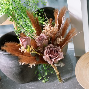 CF01674 Centro de mesa de boda combinación de Pampas de seda Artificial tela de Color otoño paquete de rosas secas para decoración del hogar