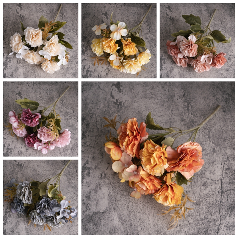 MW66010 Mazzo di garofani di fiori di seta artificiale per a fotografia Decorazione di l'autunno in a festa di a festa di u matrimoniu di a cucina