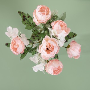 MW55503 Artificial Silk Pink Peony Bush Wedding Flower Bouquet Floral Decoration