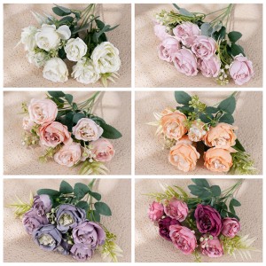 MW55506 ດອກກຸຫລາບທຽມ 7 ຫົວ ດອກໄມ້ bouquet ຜ້າໄຫມດອກໄມ້ສໍາລັບວັນແມ່ເຮືອນຕົກແຕ່ງງານລ້ຽງ Bridal Wedding ງານລ້ຽງ