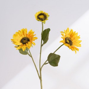 DY1-2185 3 हेड्स येलो फ्लोरेस कृत्रिम फूल रेशम सूर्यमुखी विवाह सजावट