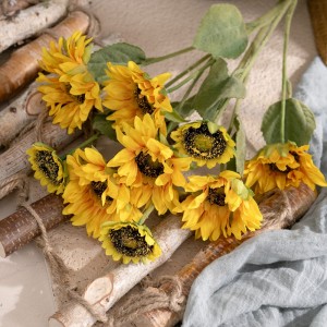 DY1-2185 3 Heads Yellow Flores Artificial Flower Silk Sunflower Ado na Bikin aure