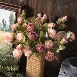 MW66008 Вештачко свилено цвеќе есен 2 глави 1 пупка роза гранка за сам на себе свадбен букет Централен декор на домот