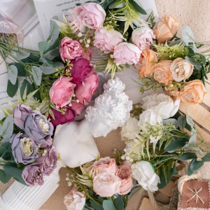 MW55506 ประดิษฐ์ Rose 7 หัวดอกไม้ช่อดอกไม้ผ้าไหมสำหรับวันแม่ตกแต่งบ้านเจ้าสาวงานแต่งงานเทศกาลตกแต่ง