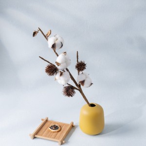 MW61180 Bulk INS Style 4 Branches Natural White Cotton Ball Flower Stem For Home Decor