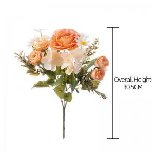 MW55507 ດອກກຸຫລາບດູໃບໄມ້ລົ່ນ Bouquet ດອກໄມ້ທຽມຜ້າໄຫມ Roses ສໍາລັບງານລ້ຽງ Wedding Centerpiece ຖະຫນົນນໍາພາ rack ດອກໄມ້ປະດັບ