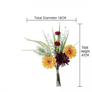 CF01248 Bukkett tal-Fjura Artifiċjali Chrysanthemums ma Corngrass u Sage għal Vase Wedding Home Kitchen Garden Party Decor