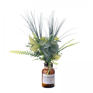 DY1-2503A Paquete de eucalipto flocado de plástico con planta verde para decoración de flores DIY DY1-2503A