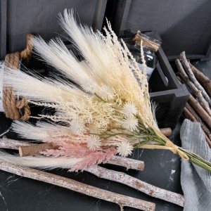 CF01322 Ram de noces Fila de flors de núvia Decoració de plantes personalitzada Venda a l'engròs de seda artificial Pampas Bola de plàstic Crisantem
