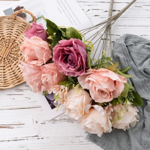 DY1-4989 Mākslīgo ziedu pušķis Roze Augstas kvalitātes kāzu dekors