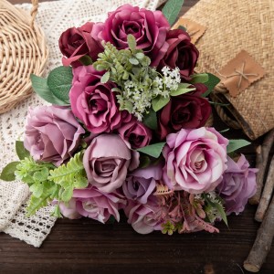 DY1-3318 Kunsmatige blomboeket Rose Realistiese blommuur agtergrond