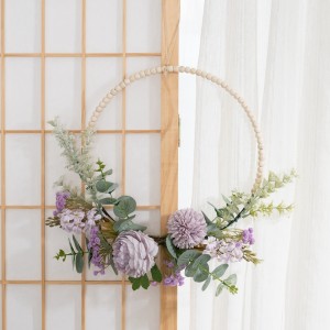 CF01310 Good Quality Artificial Silk Peony Fabric Eucalyptus Plastic Greenery Half Wreath With Bead For Wedding Decoration