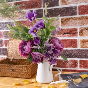 CF01328B Hydrangea Forsythia Ranunculus Bouquet Vintage Artificial Peony Silk Flowers for Home Office Decor