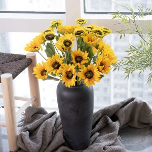 DY1-2185 3 Heads Yellow Flores Artificial Flower Silk Sunflower Ado na Bikin aure