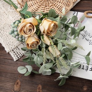 DY1-4556 ช่อดอกไม้ประดิษฐ์ดอกกุหลาบตกแต่งงานปาร์ตี้ขายดี